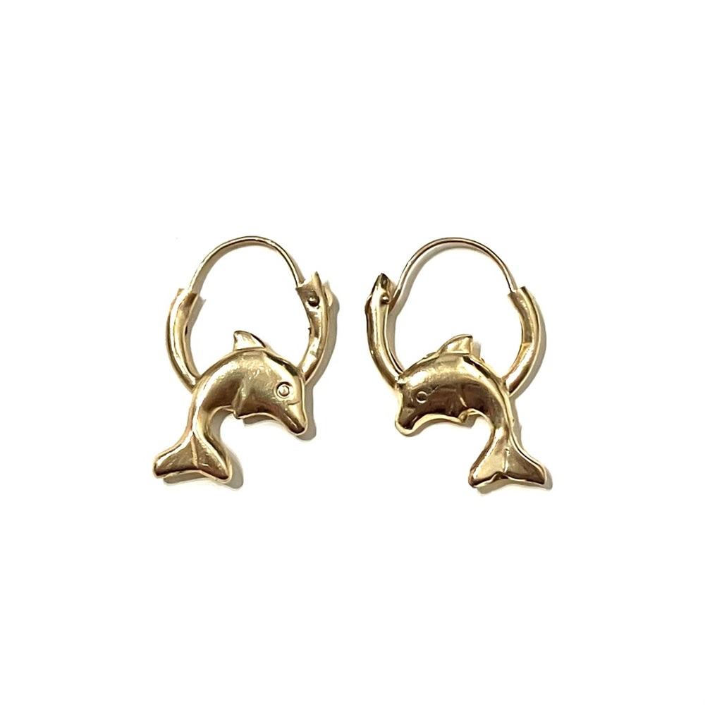 10K Gold Dainty Dolphin Hoop Earrings